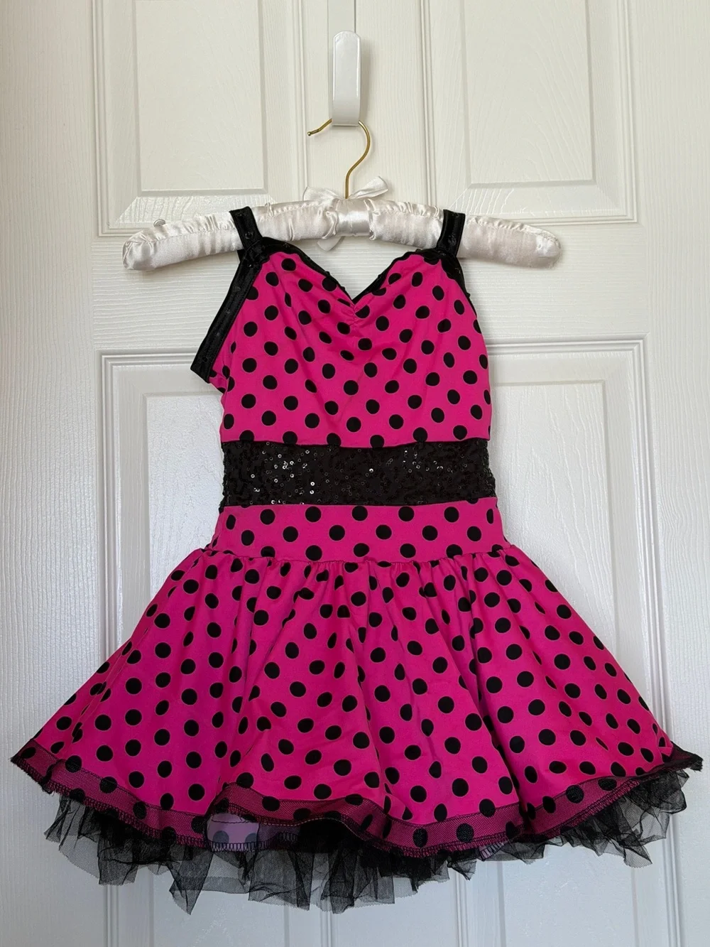 Weissman Girls' Hot Pink and Black Polka Dot Dance Costume Size IC